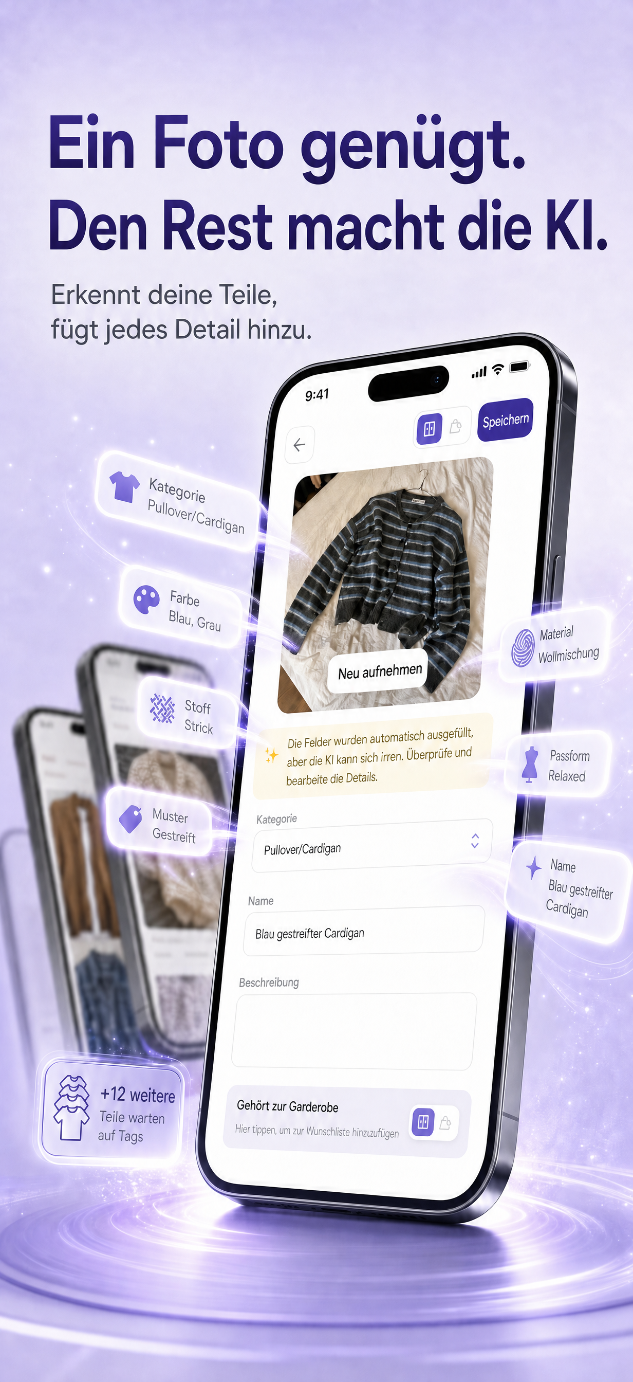 Die Detailansicht eines Teils mit seinen Kollektionen und Outfits