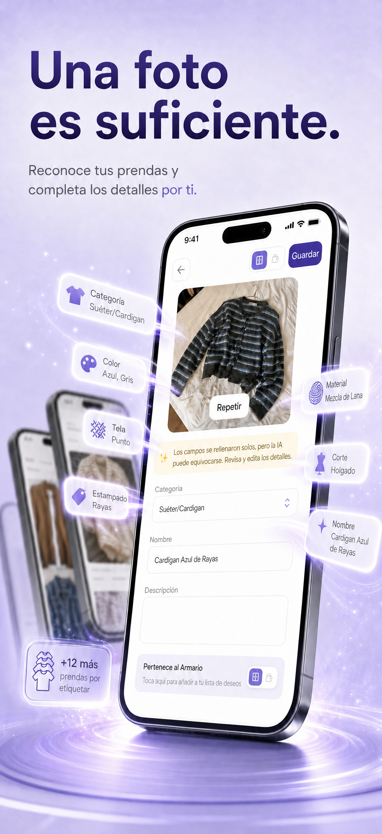 La vista de detalle de una prenda con sus colecciones y looks